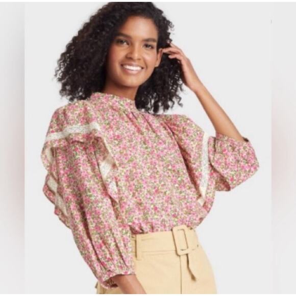 Who What Wear English Floral Blouse Size Large - Picture 1 of 7